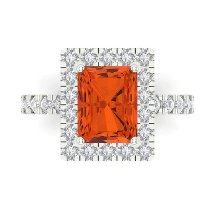 3.84 cttw Zirconia Simulated Red Diamond Hidden Halo Engagement Ring - Solid Gold (VVS1, Emerald Cut,9x7mm)
