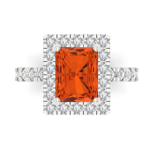 3.84 cttw Zirconia Simulated Red Diamond Hidden Halo Engagement Ring - Solid White Gold (VVS1, Emerald Cut,9x7mm)