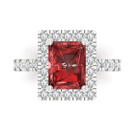 3.84 cttw Natural Garnet Hidden Halo Engagement Ring - Solid White Gold (VVS1, Emerald Cut,9x7mm)