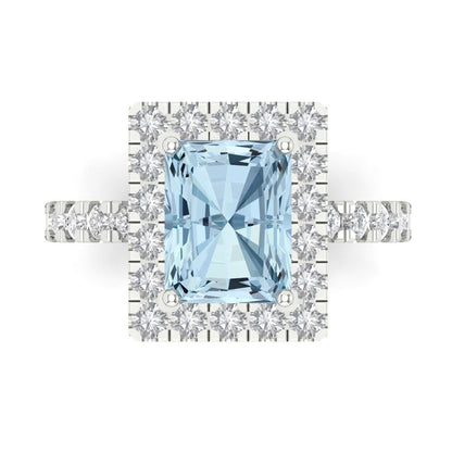 3.84 cttw Zirconia Simulated Blue Diamond Hidden Halo Engagement Ring - Solid Gold (VVS1, Emerald Cut,9x7mm)