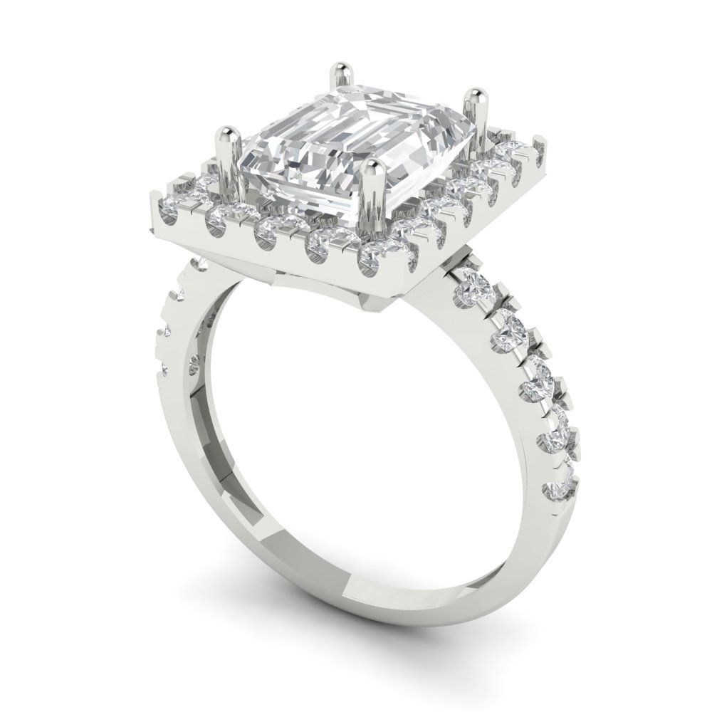 3.84 cttw Zirconia Simulated Diamond Hidden Halo Engagement Ring - Solid Gold (VVS1, Emerald Cut,9x7mm)