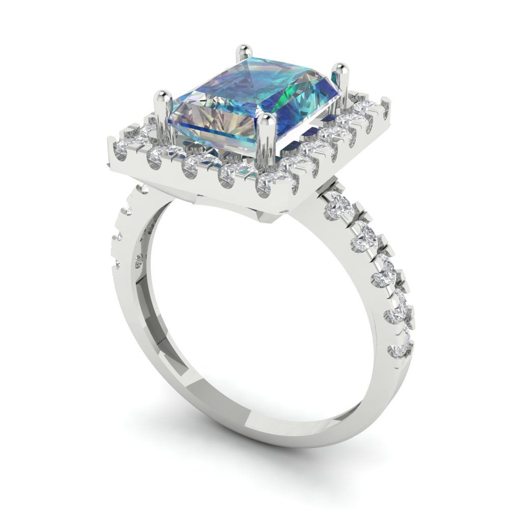 3.84 cttw Blue Moissanite Hidden Halo Engagement Ring - Solid Gold (Emerald Cut,9x7mm)