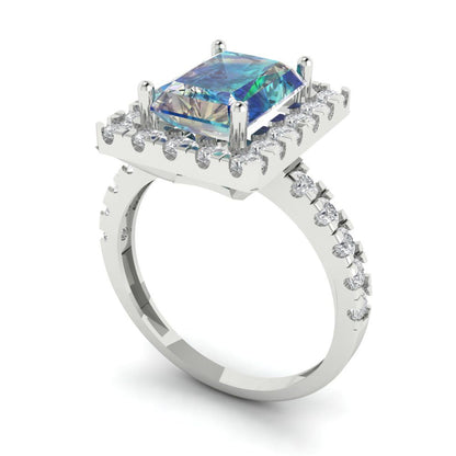3.84 cttw Blue Moissanite Hidden Halo Engagement Ring - Solid Gold (Emerald Cut,9x7mm)