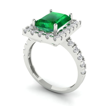 3.84 cttw Simulated Emerald Hidden Halo Engagement Ring - Solid Gold (Emerald Cut,9x7mm)