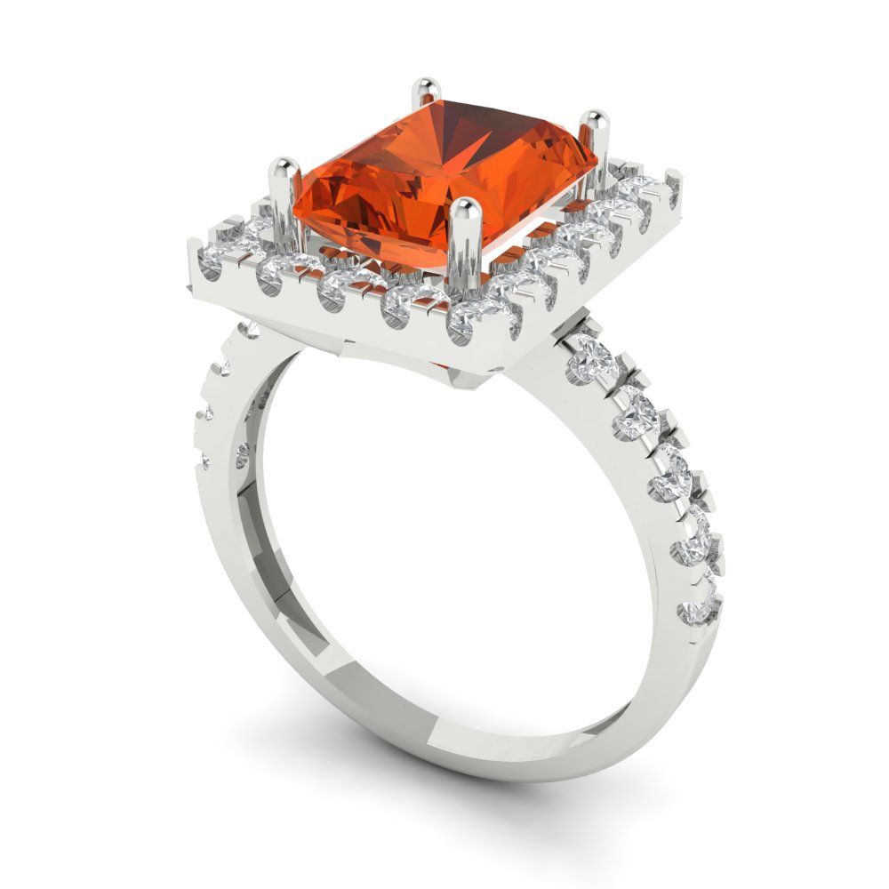 3.84 cttw Zirconia Simulated Red Diamond Hidden Halo Engagement Ring - Solid Gold (VVS1, Emerald Cut,9x7mm)