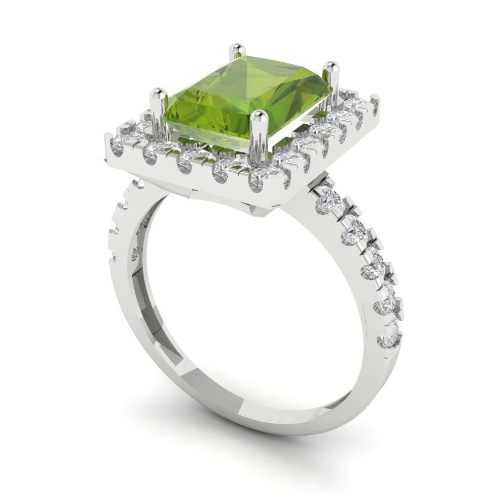 3.84 cttw Natural Peridot Hidden Halo Engagement Ring - Solid Gold (Emerald Cut,9x7mm)