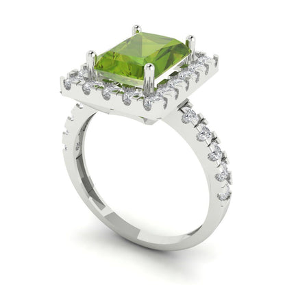 3.84 cttw Natural Peridot Hidden Halo Engagement Ring - Solid Gold (Emerald Cut,9x7mm)