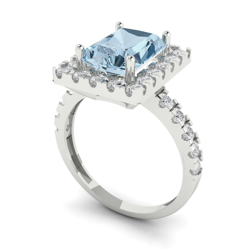 3.84 cttw Zirconia Simulated Blue Diamond Hidden Halo Engagement Ring - Solid Gold (VVS1, Emerald Cut,9x7mm)