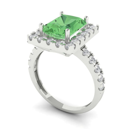 3.84 cttw Zirconia Simulated Green Diamond Hidden Halo Engagement Ring - Solid Gold (VVS1, Emerald Cut,9x7mm)