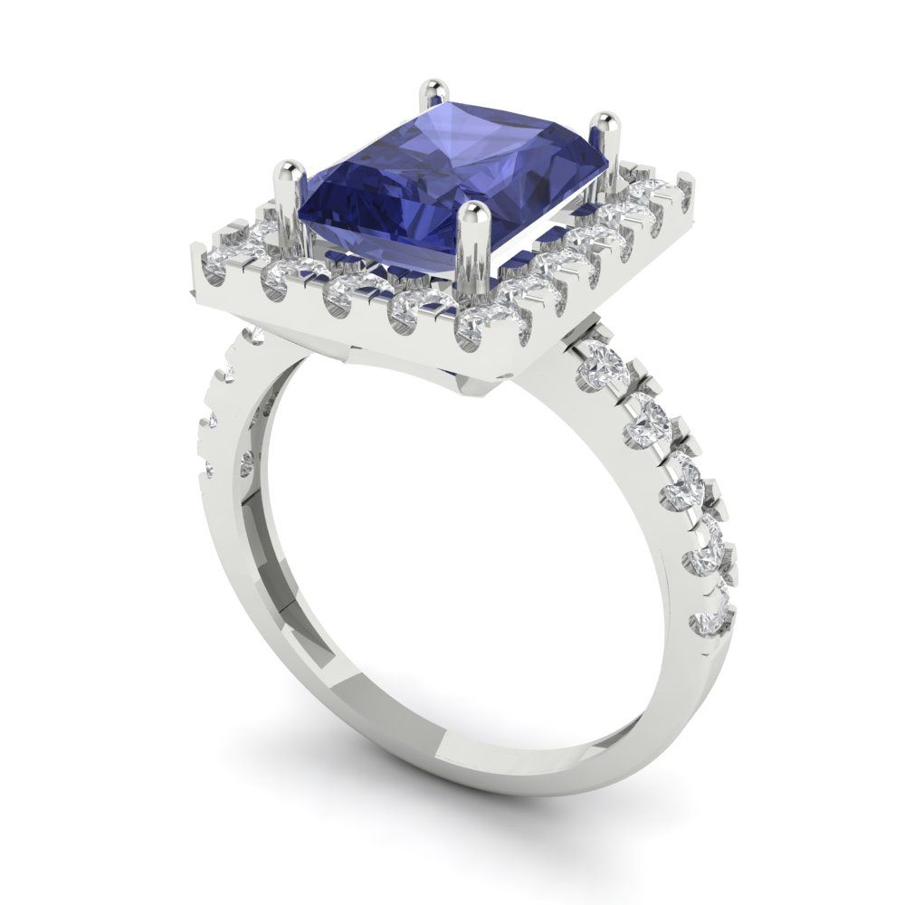 3.84 cttw Simulated Tanzanite Hidden Halo Engagement Ring - Solid Gold (Emerald Cut,9x7mm)