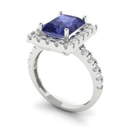 3.84 cttw Simulated Tanzanite Hidden Halo Engagement Ring - Solid Gold (Emerald Cut,9x7mm)