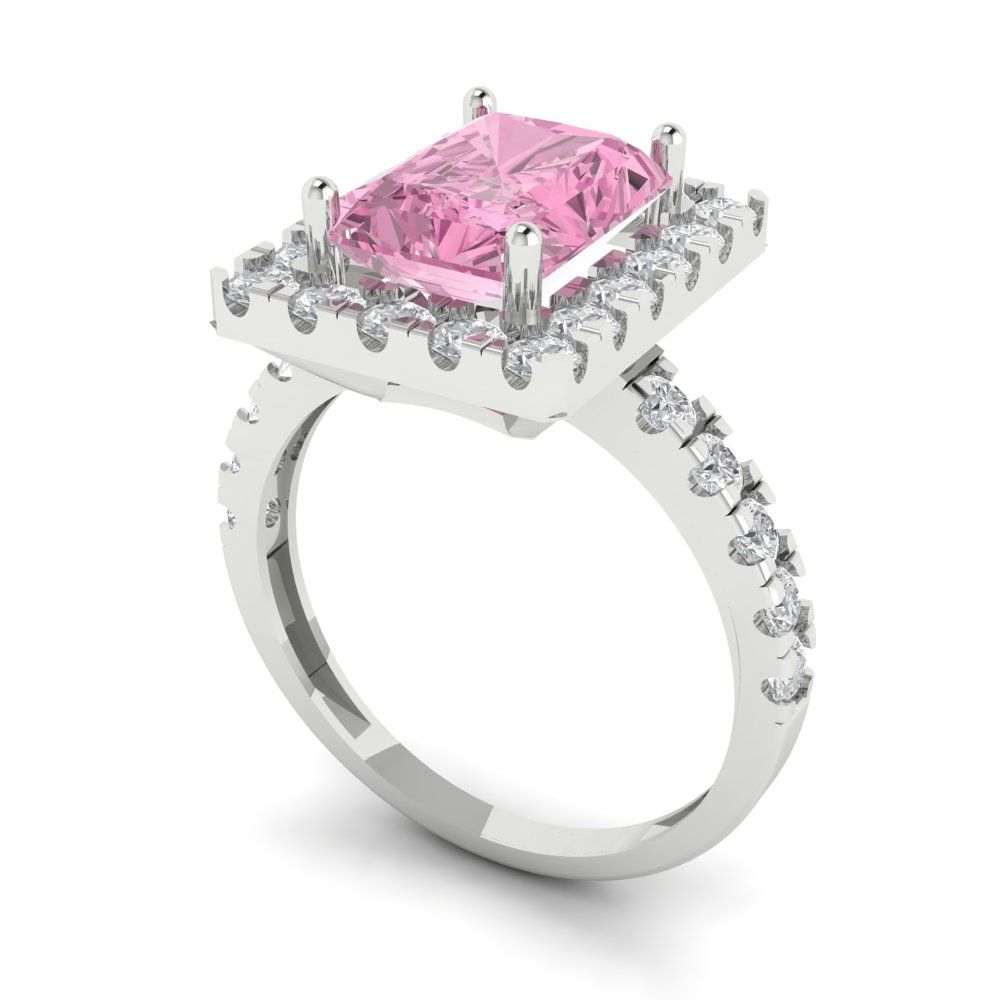 3.84 cttw Zirconia Simulated Pink Diamond Hidden Halo Engagement Ring - Solid Gold (VVS1, Emerald Cut,9x7mm)
