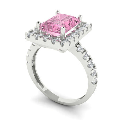 3.84 cttw Zirconia Simulated Pink Diamond Hidden Halo Engagement Ring - Solid Gold (VVS1, Emerald Cut,9x7mm)