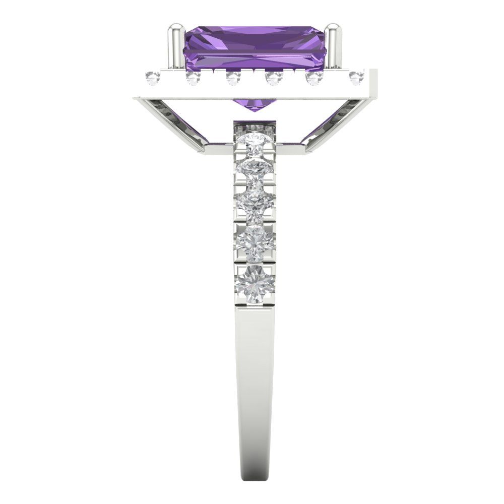 3.84 cttw Simulated Alexandrite Hidden Halo Engagement Ring - Solid Gold (Emerald Cut,9x7mm)