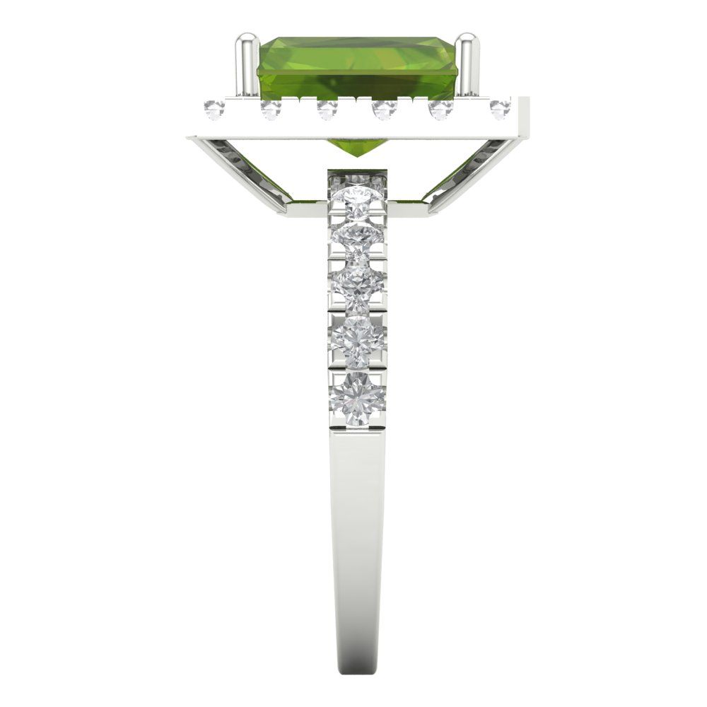 3.84 cttw Natural Peridot Hidden Halo Engagement Ring - Solid Gold (Emerald Cut,9x7mm)