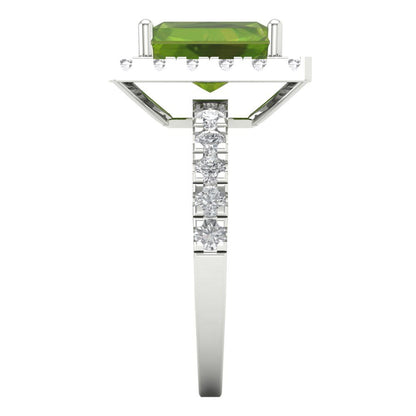 3.84 cttw Natural Peridot Hidden Halo Engagement Ring - Solid Gold (Emerald Cut,9x7mm)