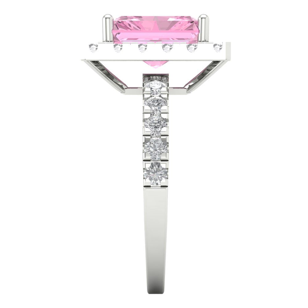 3.84 cttw Zirconia Simulated Pink Diamond Hidden Halo Engagement Ring - Solid Gold (VVS1, Emerald Cut,9x7mm)