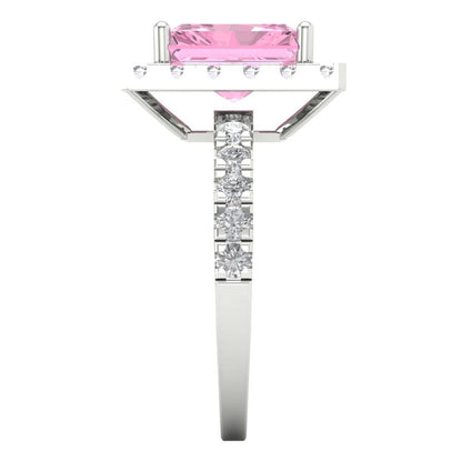 3.84 cttw Zirconia Simulated Pink Diamond Hidden Halo Engagement Ring - Solid Gold (VVS1, Emerald Cut,9x7mm)