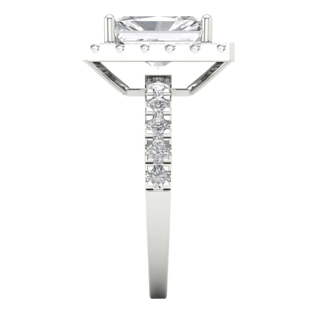 3.84 cttw Zirconia Simulated Diamond Hidden Halo Engagement Ring - Solid Gold (VVS1, Emerald Cut,9x7mm)
