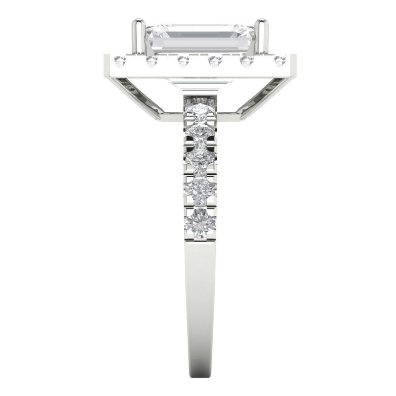 3.4 ct Brilliant Emerald Cut Natural Diamond Stone Clarity SI1-2 Color G-H White Gold Halo Solitaire with Accents Ring
