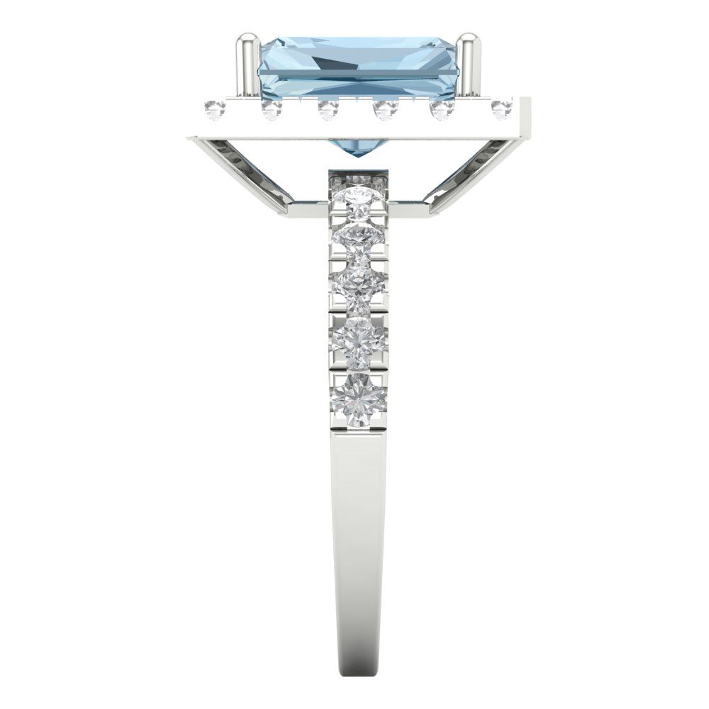 3.84 cttw Natural Swiss Blue Topaz Hidden Halo Engagement Ring - Solid Gold (Emerald Cut,9x7mm)
