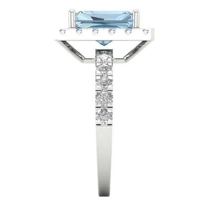 3.84 cttw Natural Swiss Blue Topaz Hidden Halo Engagement Ring - Solid Gold (Emerald Cut,9x7mm)