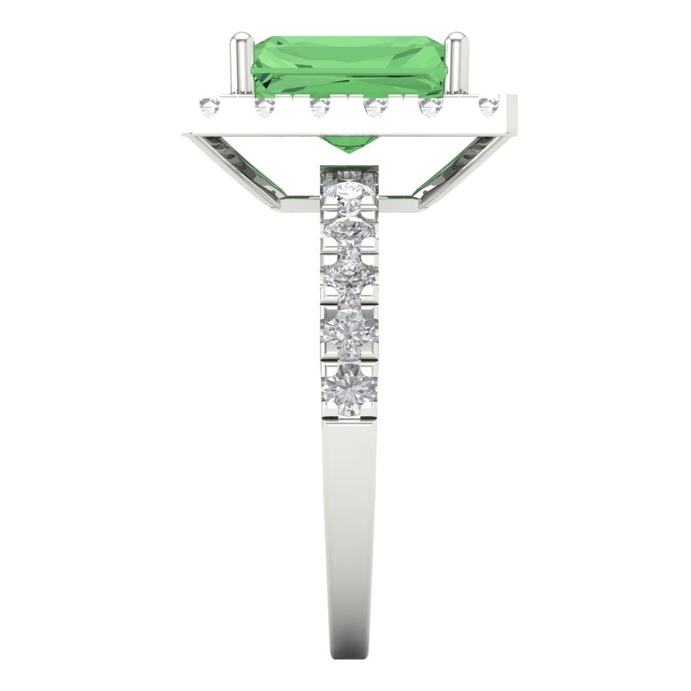 3.84 cttw Zirconia Simulated Green Diamond Hidden Halo Engagement Ring - Solid Gold (VVS1, Emerald Cut,9x7mm)