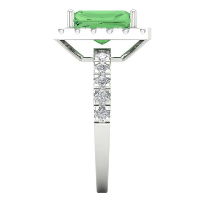 3.84 cttw Zirconia Simulated Green Diamond Hidden Halo Engagement Ring - Solid Gold (VVS1, Emerald Cut,9x7mm)