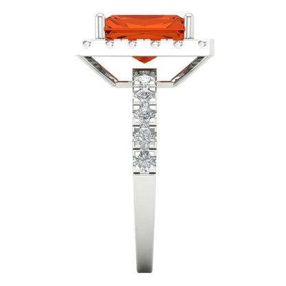 3.84 cttw Zirconia Simulated Red Diamond Hidden Halo Engagement Ring - Solid Gold (VVS1, Emerald Cut,9x7mm)