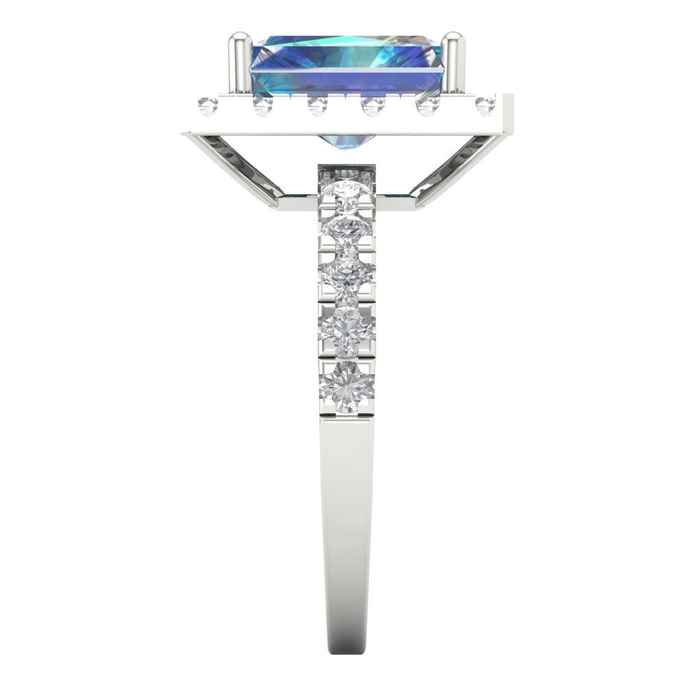 3.84 cttw Blue Moissanite Hidden Halo Engagement Ring - Solid Gold (Emerald Cut,9x7mm)