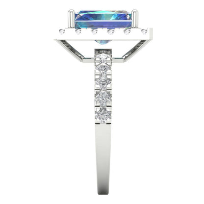 3.84 cttw Blue Moissanite Hidden Halo Engagement Ring - Solid Gold (Emerald Cut,9x7mm)