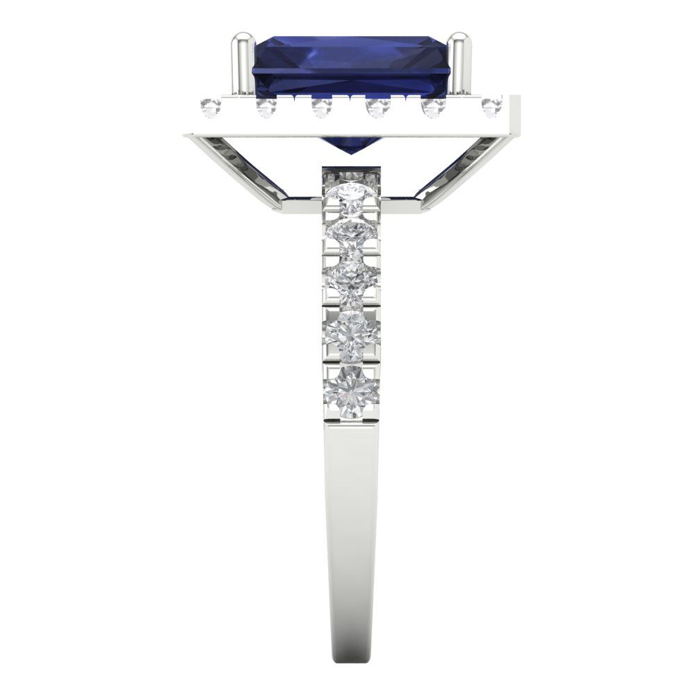 3.84 cttw Simulated Blue Sapphire Hidden Halo Engagement Ring - Solid Gold (Emerald Cut,9x7mm)