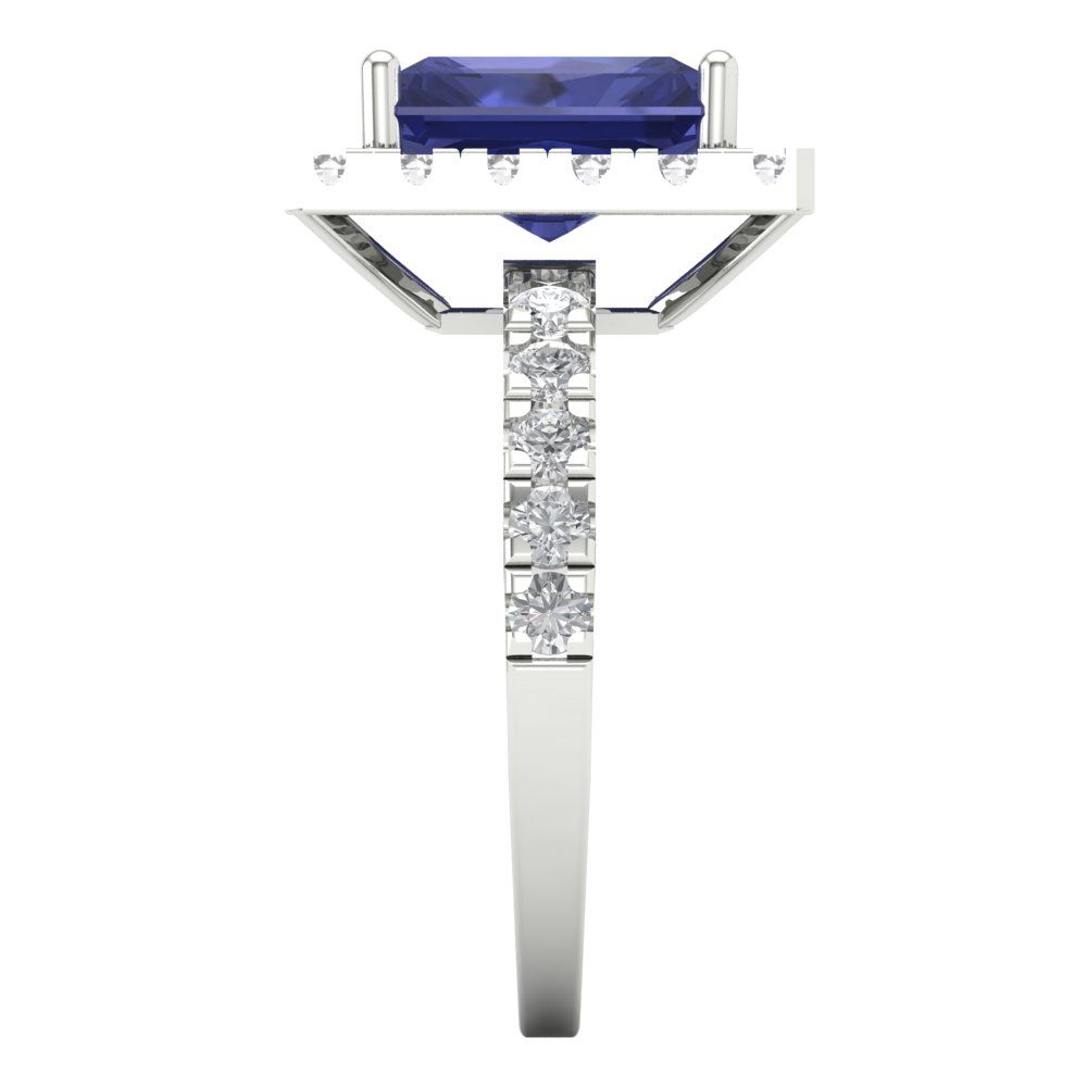 3.84 cttw Simulated Tanzanite Hidden Halo Engagement Ring - Solid Gold (Emerald Cut,9x7mm)
