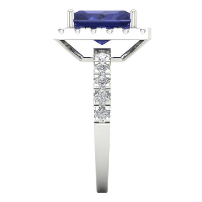3.84 cttw Simulated Tanzanite Hidden Halo Engagement Ring - Solid Gold (Emerald Cut,9x7mm)