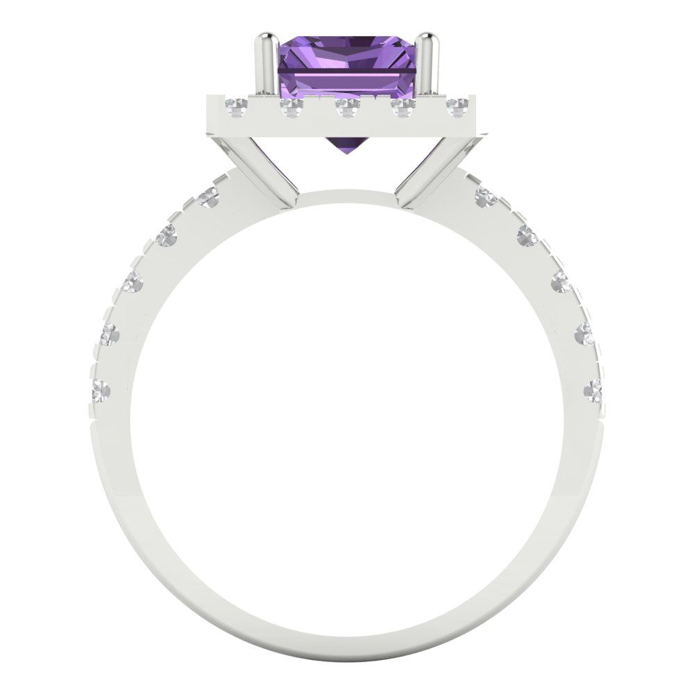 3.84 cttw Simulated Alexandrite Hidden Halo Engagement Ring - Solid Gold (Emerald Cut,9x7mm)
