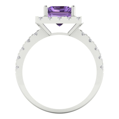 3.84 cttw Simulated Alexandrite Hidden Halo Engagement Ring - Solid Gold (Emerald Cut,9x7mm)