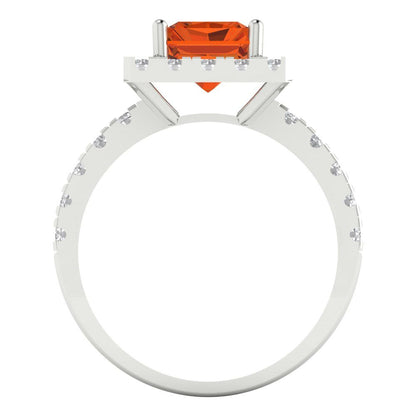 3.84 cttw Zirconia Simulated Red Diamond Hidden Halo Engagement Ring - Solid Gold (VVS1, Emerald Cut,9x7mm)