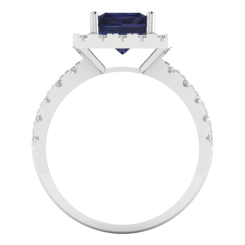 3.84 cttw Simulated Blue Sapphire Hidden Halo Engagement Ring - Solid Gold (Emerald Cut,9x7mm)