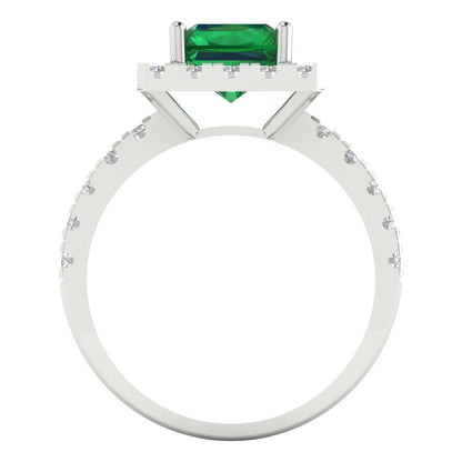 3.84 cttw Simulated Emerald Hidden Halo Engagement Ring - Solid Gold (Emerald Cut,9x7mm)