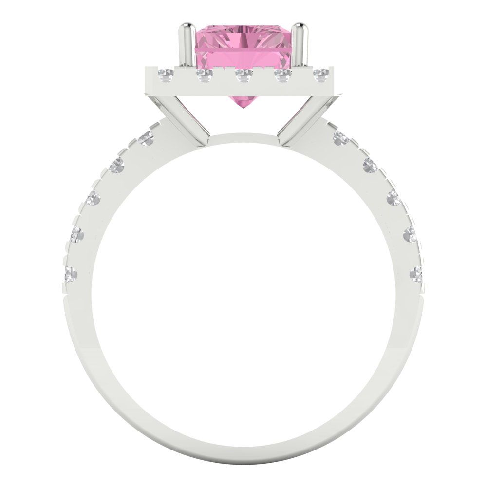 3.84 cttw Zirconia Simulated Pink Diamond Hidden Halo Engagement Ring - Solid Gold (VVS1, Emerald Cut,9x7mm)