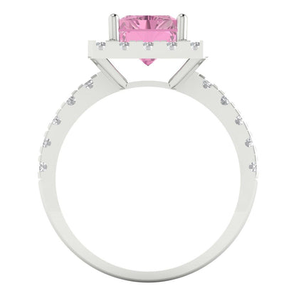 3.84 cttw Zirconia Simulated Pink Diamond Hidden Halo Engagement Ring - Solid Gold (VVS1, Emerald Cut,9x7mm)