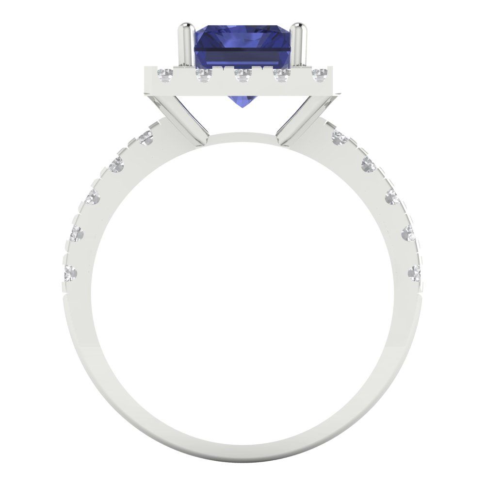 3.84 cttw Simulated Tanzanite Hidden Halo Engagement Ring - Solid Gold (Emerald Cut,9x7mm)