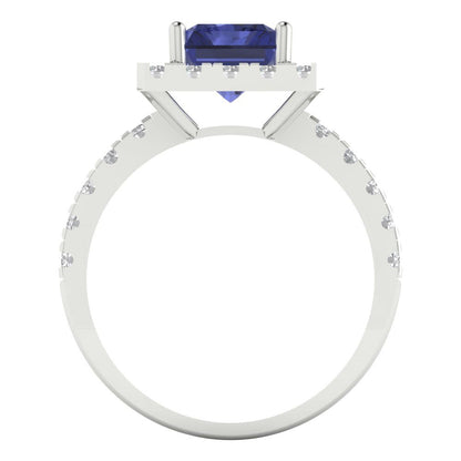 3.84 cttw Simulated Tanzanite Hidden Halo Engagement Ring - Solid Gold (Emerald Cut,9x7mm)