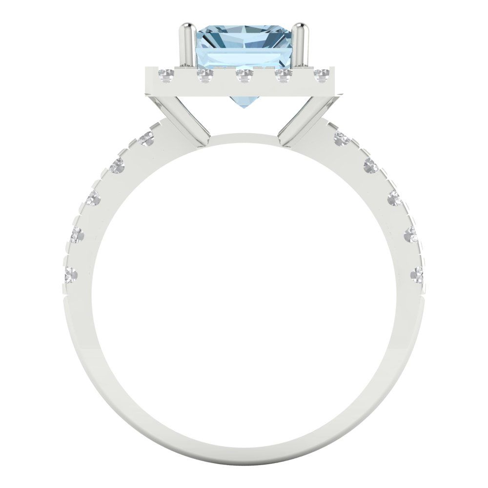 3.84 cttw Zirconia Simulated Blue Diamond Hidden Halo Engagement Ring - Solid Gold (VVS1, Emerald Cut,9x7mm)
