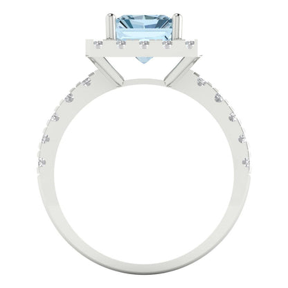 3.84 cttw Zirconia Simulated Blue Diamond Hidden Halo Engagement Ring - Solid Gold (VVS1, Emerald Cut,9x7mm)