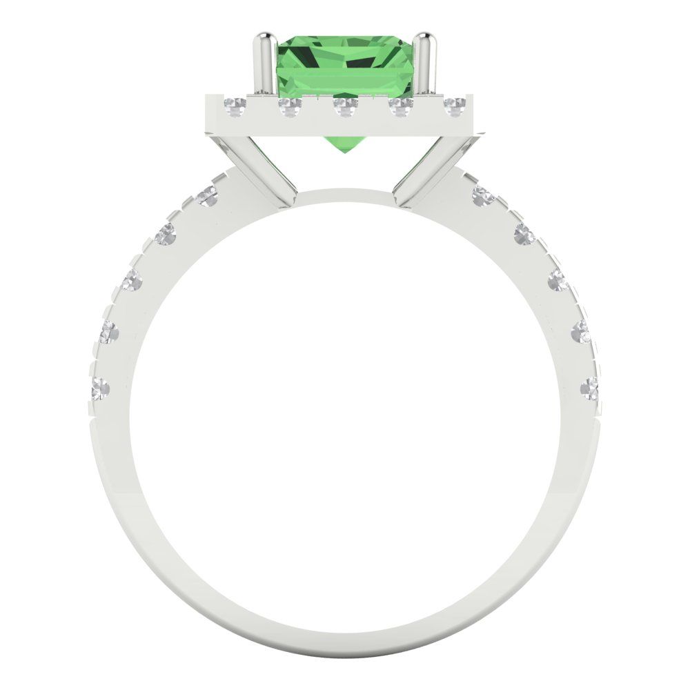 3.84 cttw Zirconia Simulated Green Diamond Hidden Halo Engagement Ring - Solid Gold (VVS1, Emerald Cut,9x7mm)