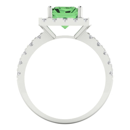 3.84 cttw Zirconia Simulated Green Diamond Hidden Halo Engagement Ring - Solid Gold (VVS1, Emerald Cut,9x7mm)