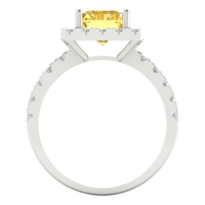 3.84 cttw Natural Citrine Hidden Halo Engagement Ring - Solid Gold (Emerald Cut,9x7mm)