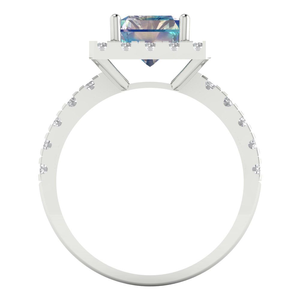 3.84 cttw Blue Moissanite Hidden Halo Engagement Ring - Solid Gold (Emerald Cut,9x7mm)
