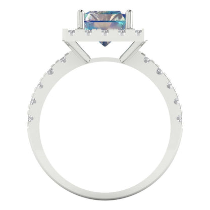 3.84 cttw Blue Moissanite Hidden Halo Engagement Ring - Solid Gold (Emerald Cut,9x7mm)